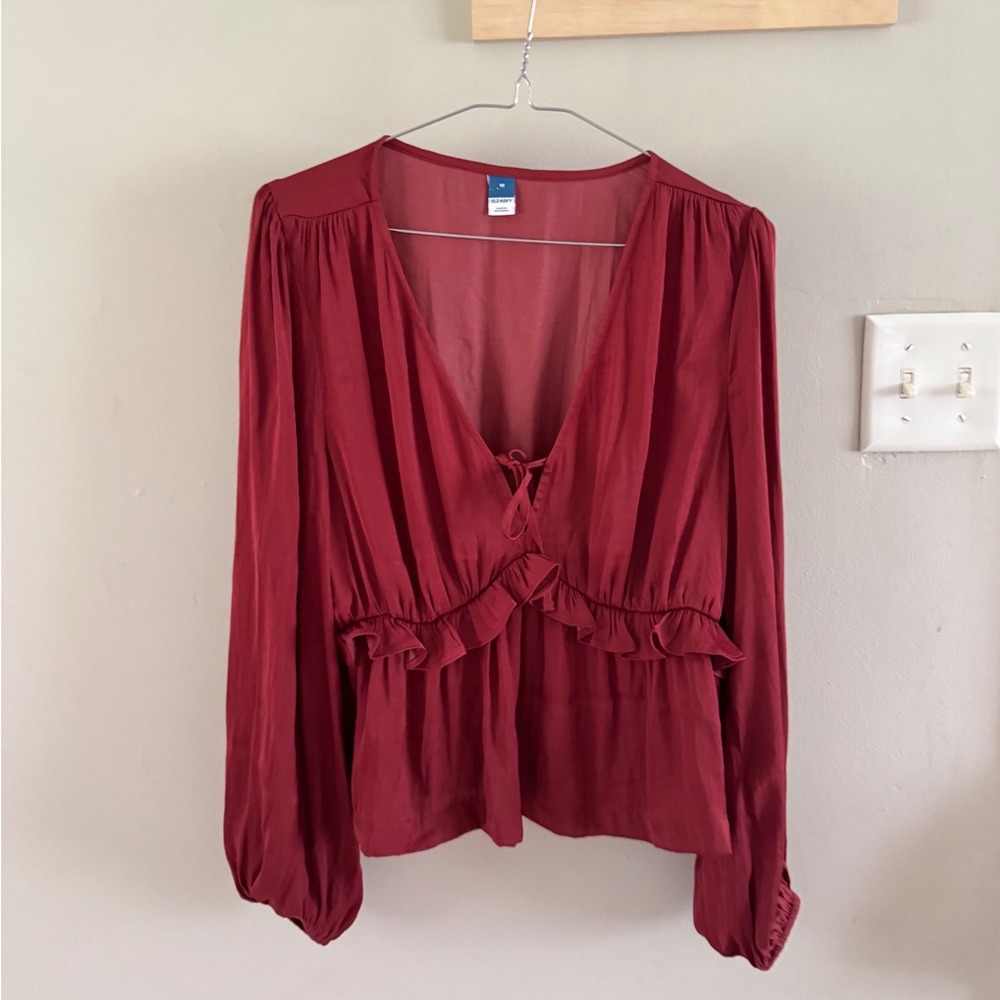 old navy satin ruffle tie-top